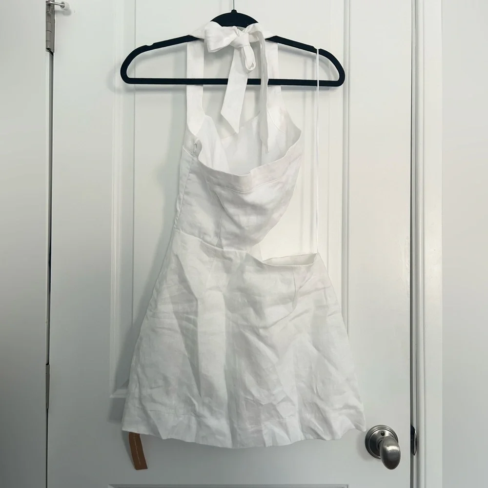 Reformation Valli Linen Cut Out Halter Mini White Dress - Picture 7 of 7